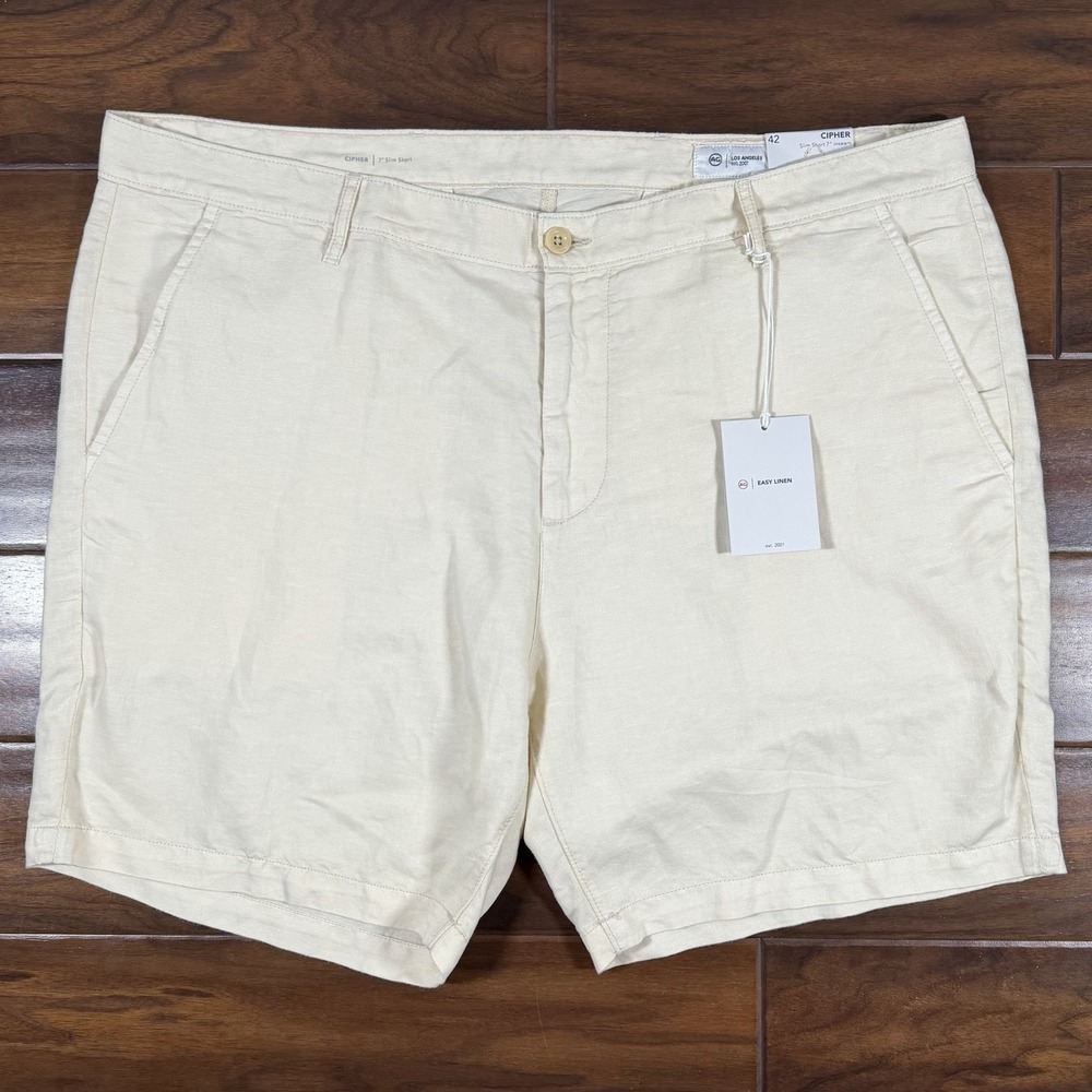 AG Adriano Goldschmied Men's Size 42 Opal Stone Easy Linen 7" Cipher Slim Shorts